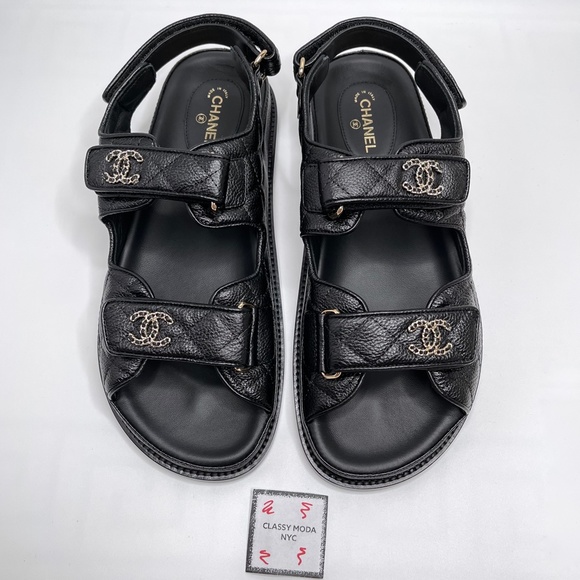 CHANEL Shoes - ❌❌ Chanel New 2022 Caviar Leather Quilted Chain CC Logo Slides Mules Dad Sandals